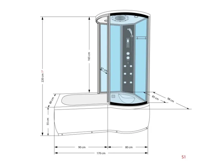 AcquaVapore Kombination Whirlpool Dusche K55-L33-WP-EC Duschkabine Wanne 170x100