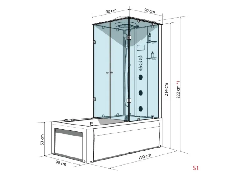 AcquaVapore Whirlpool Dusche Kombination K05-L31-WP Duschtempel 180x90