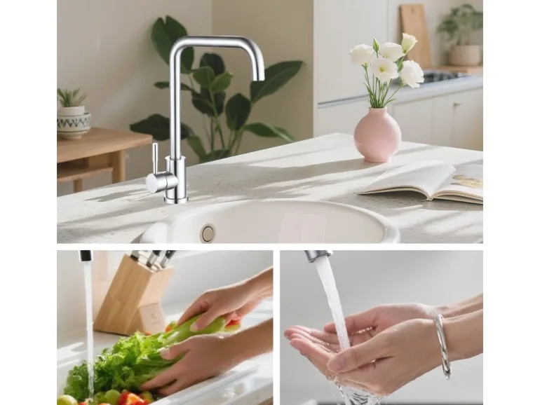 AICA Wasserhahn 360° Drehbare Wassersparende Chrom Küchenarmatur Hochdruckfestes Design aus 304 Edelstahl Gefertigt Kaltes/Warmes Wasser