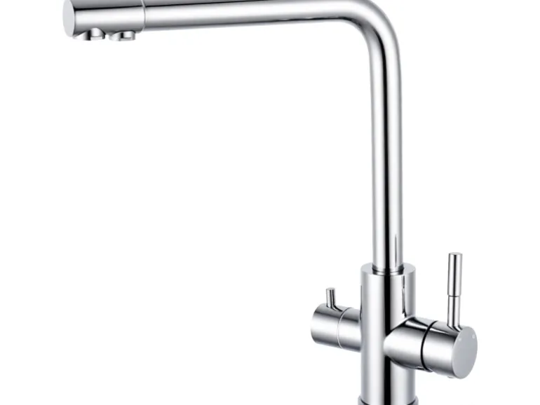 AICA Wasserhahn Chrom Küche Spültischarmatur 3-Wege mit Trinkwasserfilter 2-Hebel Design für Doppelspülen 360° Schwenkbar