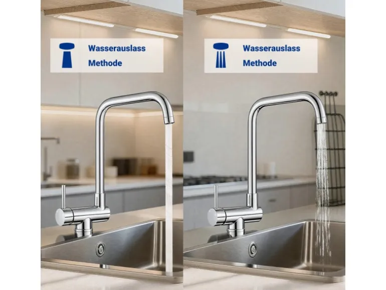 AICA Wasserhahn Doppelfunktion 360° Drehbare Kippbare Chrom Küchenarmatur Wasser mit 304 Edelstahl und Keramikventil Mischbatterie