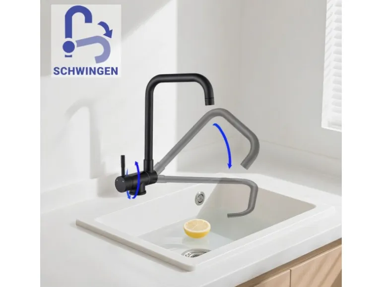 AICA Wasserhahn Doppelfunktion 360° Drehbare Kippbare Schwarz Küchenarmatur mit 304 Edelstahl und Keramikventil Mischbatterie
