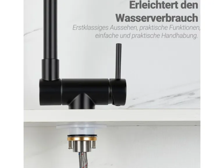 AICA Wasserhahn Doppelfunktion 360° Drehbare Kippbare Schwarz Küchenarmatur mit 304 Edelstahl und Keramikventil Mischbatterie