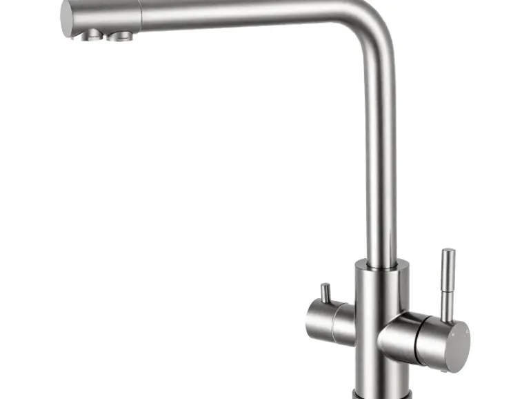 AICA Wasserhahn Silber Küche Spültischarmatur 3-Wege mit Trinkwasserfilter 2-Hebel Design für Doppelspülen 360° Schwenkbar