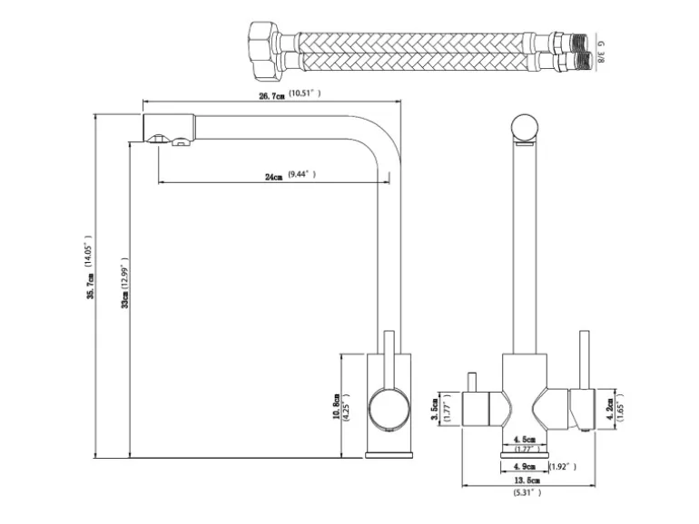 AICA Wasserhahn Silber Küche Spültischarmatur 3-Wege mit Trinkwasserfilter 2-Hebel Design für Doppelspülen 360° Schwenkbar