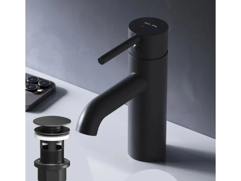AM.PM Einhebel Waschtischarmatur Spike Wasserhahn Bad mit Klick Ablaufgarnitur FPA82122 Schwarz