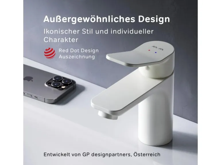 AM.PM Einhebel-Waschtischarmatur X-Joy Wasserhahn Bad aus Messing, Waschbecken Armatur, Mischbatterie FXA02133 Weiß