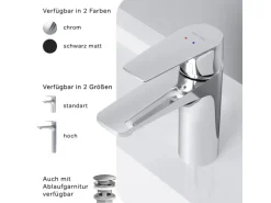AM.PM Einhebel-Waschtischarmatur Gem Wasserhahn Bad aus Messing, Mischbatterie FGA02100 Chrom