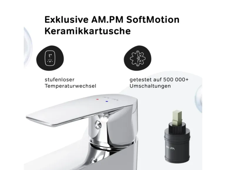 AM.PM Einhebel-Waschtischarmatur Gem Wasserhahn Bad aus Messing, Mischbatterie FGA02100 Chrom