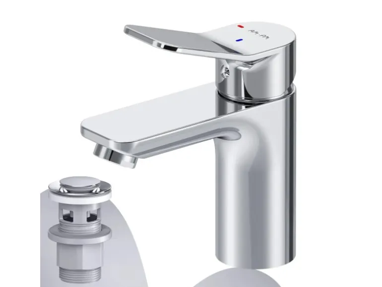AM.PM Waschtischarmatur EcoStart-Funktion mit Klick-Ablauf, Waschbecken Armatur, Mischbatterie FXA82800 X-Joy Chrom