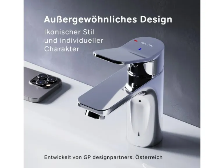 AM.PM Waschtischarmatur EcoStart-Funktion mit Klick-Ablauf, Waschbecken Armatur, Mischbatterie FXA82800 X-Joy Chrom