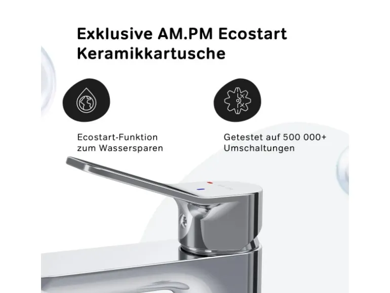 AM.PM Waschtischarmatur EcoStart-Funktion mit Klick-Ablauf, Waschbecken Armatur, Mischbatterie FXA82800 X-Joy Chrom