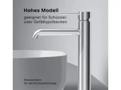 AM.PM Waschtischarmatur Hoch mit Klick-Ablaufgarnitur Spike Wasserhahn Bad, Mischbatterie FPA92200 Chrom