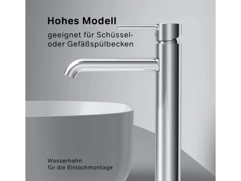 AM.PM Waschtischarmatur Hoch mit Klick-Ablaufgarnitur Spike Wasserhahn Bad, Mischbatterie FPA92200 Chrom