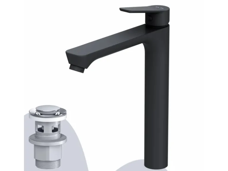 AM.PM Waschtischarmatur Hoch mit Klick-Ablaufgarnitur Hit Wasserhahn Bad, Mischbatterie FTA92222 Schwarz