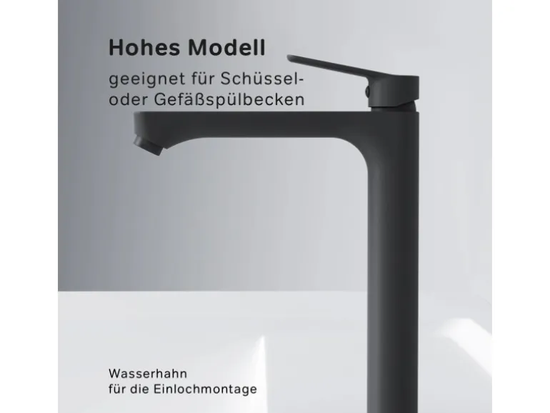 AM.PM Waschtischarmatur Hoch mit Klick-Ablaufgarnitur Hit Wasserhahn Bad, Mischbatterie FTA92222 Schwarz