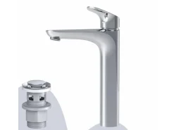 AM.PM Waschtischarmatur Hoch mit Klick-Ablauf Like Wasserhahn Bad, Waschbecken Armatur, Mischbatterie FLA92200 Chrom