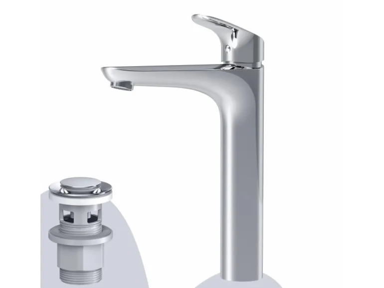 AM.PM Waschtischarmatur Hoch mit Klick-Ablauf Like Wasserhahn Bad, Waschbecken Armatur, Mischbatterie FLA92200 Chrom