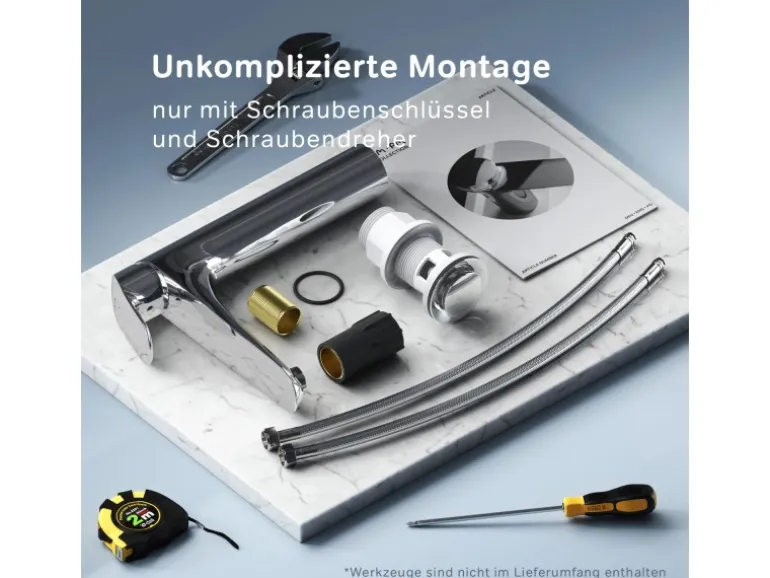 AM.PM Waschtischarmatur Hoch mit Klick-Ablauf Like Wasserhahn Bad, Waschbecken Armatur, Mischbatterie FLA92200 Chrom