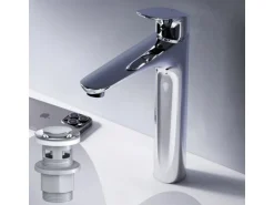 AM.PM Waschtischarmatur Hoch mit Klick-Ablauf Like Wasserhahn Bad, Waschbecken Armatur, Mischbatterie FLA92200 Chrom