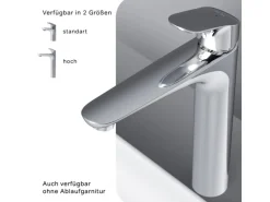 AM.PM Waschtischarmatur Hoch mit Klick-Ablauf Like Wasserhahn Bad, Waschbecken Armatur, Mischbatterie FLA92200 Chrom