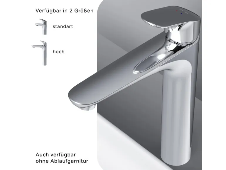 AM.PM Waschtischarmatur Hoch mit Klick-Ablauf Like Wasserhahn Bad, Waschbecken Armatur, Mischbatterie FLA92200 Chrom