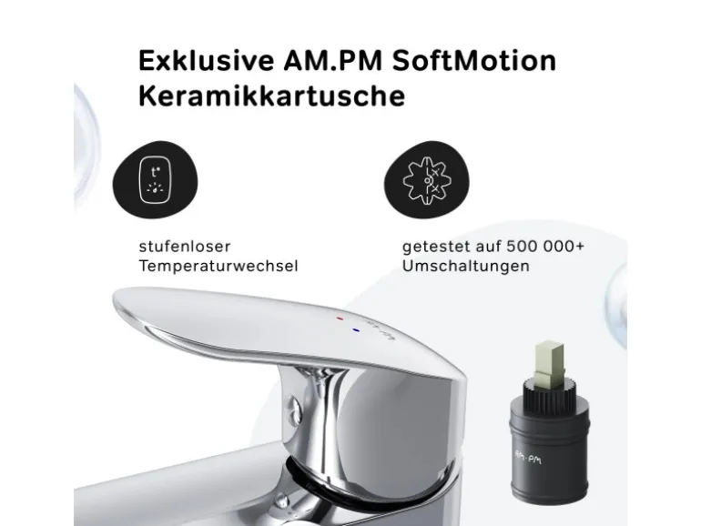 AM.PM Waschtischarmatur Hoch mit Klick-Ablauf Like Wasserhahn Bad, Waschbecken Armatur, Mischbatterie FLA92200 Chrom