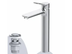 AM.PM Waschtischarmatur Hoch mit Klick-Ablaufgarnitur, Waschbecken Armatur, Mischbatterie FXA92200 X-Joy Chrom