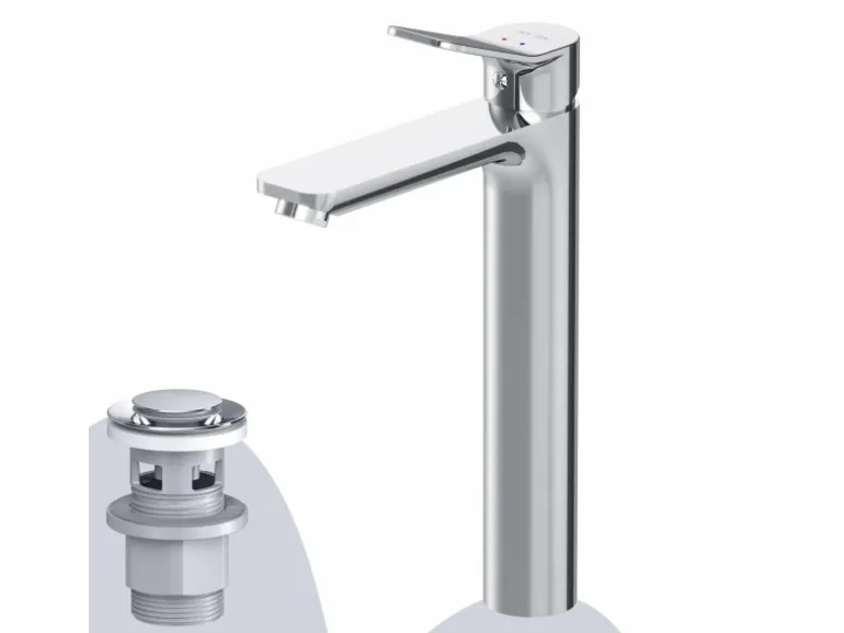 AM.PM Waschtischarmatur Hoch mit Klick-Ablaufgarnitur, Waschbecken Armatur, Mischbatterie FXA92200 X-Joy Chrom