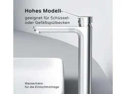 AM.PM Waschtischarmatur Hoch mit Klick-Ablaufgarnitur, Waschbecken Armatur, Mischbatterie FXA92200 X-Joy Chrom