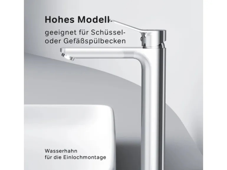 AM.PM Waschtischarmatur Hoch mit Klick-Ablaufgarnitur, Waschbecken Armatur, Mischbatterie FXA92200 X-Joy Chrom
