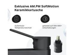 AM.PM Waschtischarmatur Hoch mit Klick-Ablaufgarnitur, Waschbecken Armatur, Mischbatterie FXA92222 X-Joy Schwarz