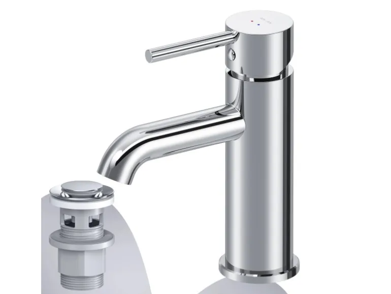 AM.PM Waschtischarmatur mit Klick-Ablaufgarnitur Spike Wasserhahn Bad, Mischbatterie FPA82100 Chrom