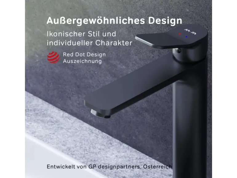 AM.PM Waschtischarmatur mit hohem Auslauf, Waschbecken Armatur, Mischbatterie FXA92022 X-Joy Wasserhahn Bad Schwarz