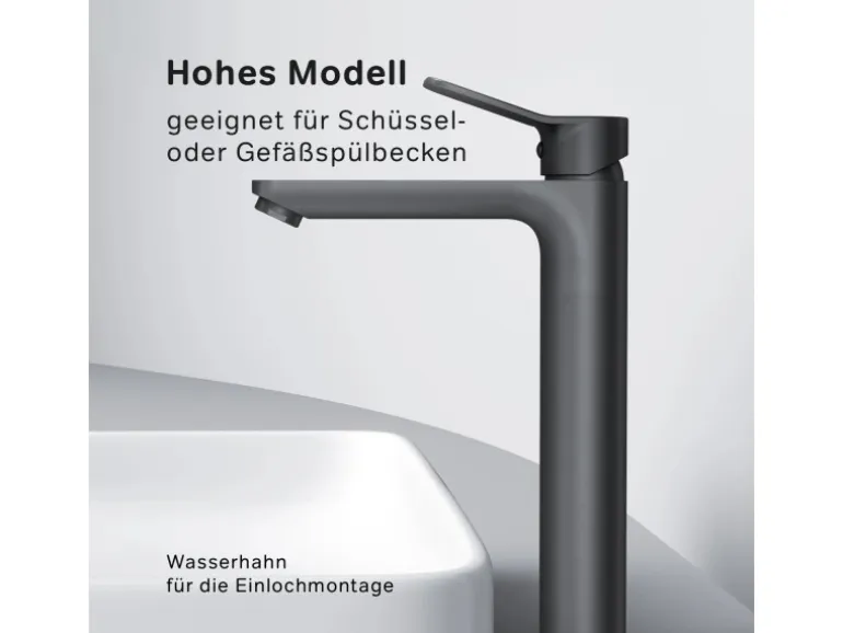AM.PM Waschtischarmatur mit hohem Auslauf, Waschbecken Armatur, Mischbatterie FXA92022 X-Joy Wasserhahn Bad Schwarz
