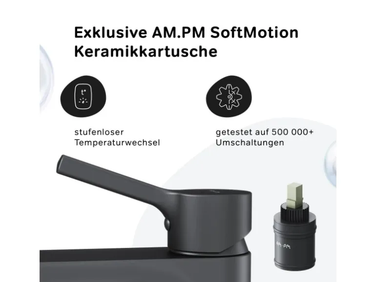 AM.PM Waschtischarmatur mit Klick-Ablauf, Wasserhahn, Waschbecken Armatur, Mischbatterie FXB82122 X-Joy S Schwarz
