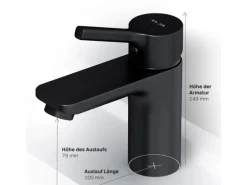 AM.PM Waschtischarmatur mit Klick-Ablauf, Wasserhahn, Waschbecken Armatur, Mischbatterie FXB82122 X-Joy S Schwarz
