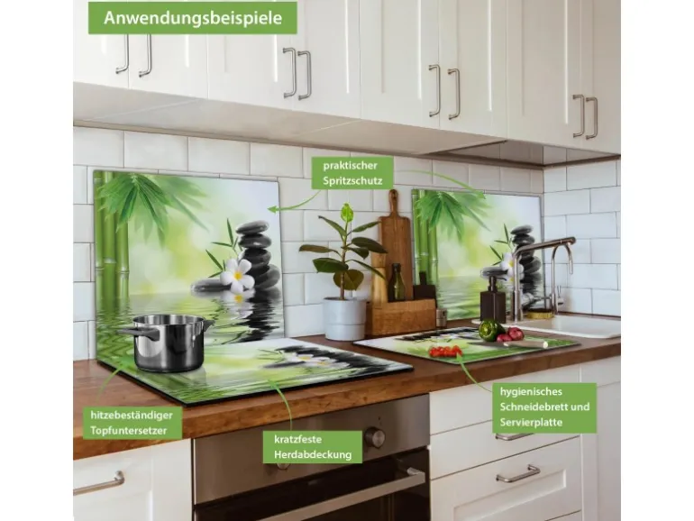 Banjado Herdabdeckplatte Glas 1 Teilig 60x52CM Schneidebrett Herdabdeckung Mit Motiv Steine & Relax 6