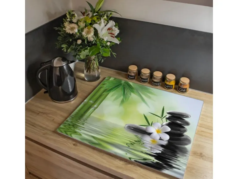 Banjado Herdabdeckplatte Glas 1 Teilig 60x52CM Schneidebrett Herdabdeckung Mit Motiv Steine & Relax 6