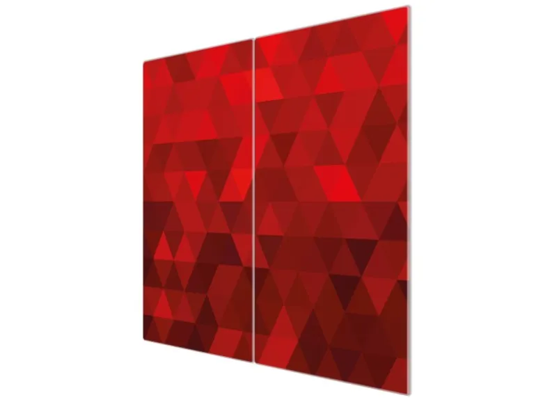 Banjado Herdabdeckplatte Glas 2 Teilig Je 30x52CM Schneidebrett Herdabdeckung Mit Motiv Dreiecke Rot