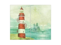 Banjado Herdabdeckplatte Glas 2 Teilig Je 30x52CM Schneidebrett Herdabdeckung Mit Motiv Alter Leuchtturm