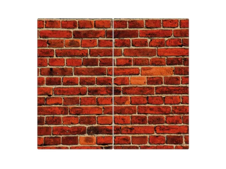Banjado Herdabdeckplatte Glas 2 Teilig Je 30x52CM Schneidebrett Herdabdeckung Mit Motiv Ziegelwand