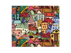 Banjado Herdabdeckplatte Glas 1 Teilig 60x52CM Schneidebrett Herdabdeckung Mit Motiv Funky Town