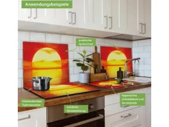 Banjado Herdabdeckplatte Glas 1 Teilig 60x52CM Schneidebrett Herdabdeckung Mit Motiv Sonnenuntergang