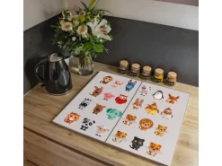 Banjado Herdabdeckplatte Glas 2 Teilig Je 30x52CM Schneidebrett Herdabdeckung Mit Motiv Freunde