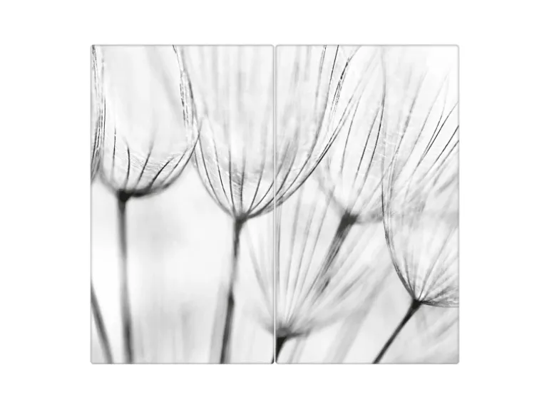 Banjado Herdabdeckplatte Glas 2 Teilig Je 30x52CM Schneidebrett Herdabdeckung Mit Motiv Pusteblumen Sw