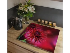 Banjado Herdabdeckplatte Glas 1 Teilig 60x52CM Schneidebrett Herdabdeckung Mit Motiv Rote Dahlien