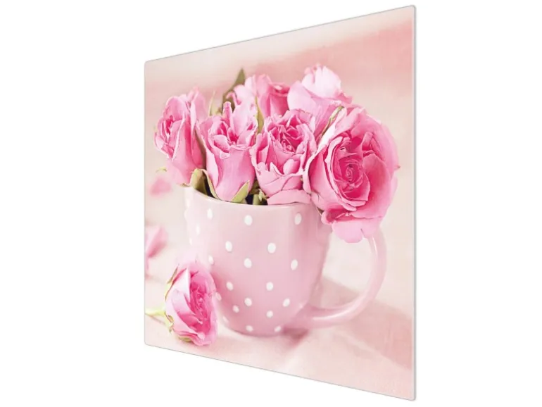 Banjado Herdabdeckplatte Glas 1 Teilig 60x52CM Schneidebrett Herdabdeckung Mit Motiv Tasse Voll Rosen