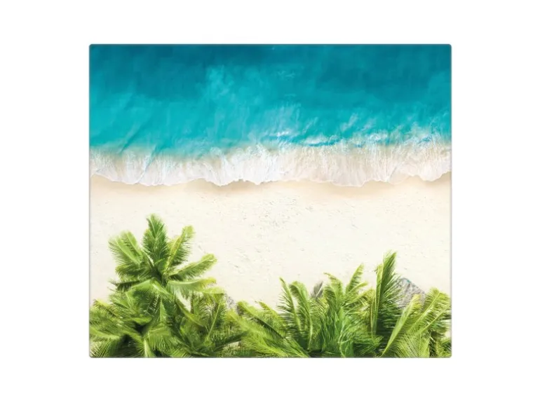 Banjado Herdabdeckplatte Glas 1 Teilig 60x52CM Schneidebrett Herdabdeckung Mit Motiv Strandtag