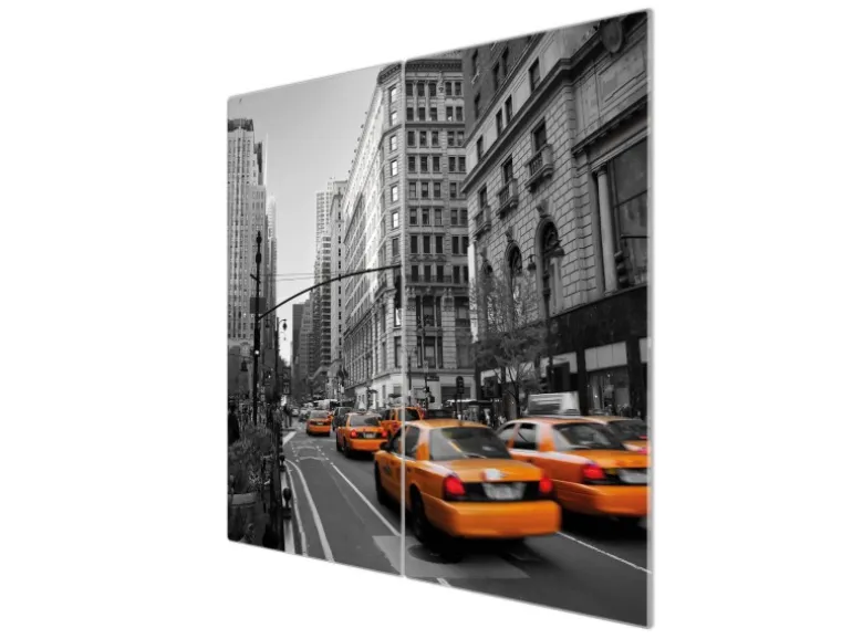 Banjado Herdabdeckplatte Glas 2 Teilig Je 30x52CM Schneidebrett Herdabdeckung Mit Motiv New York Taxi